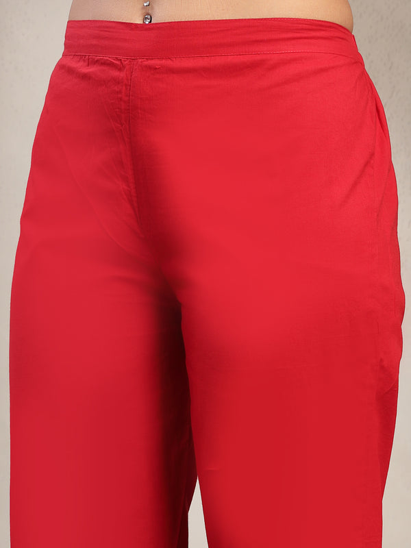 Cotton Calf Length Printed 3/4 Sleeve V-Neck Flared Kurta Suit Set