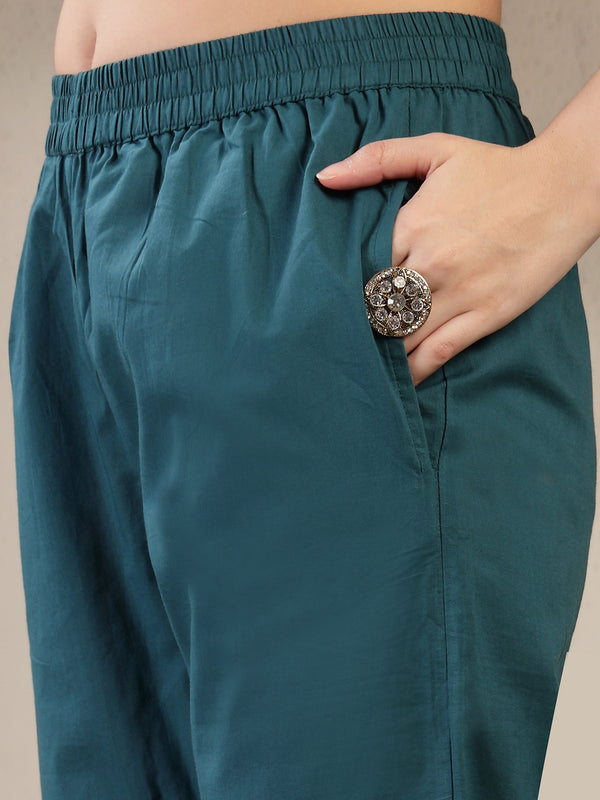 Gulmohar Jaipur Cotton Calf Length Printed Sleeveless Round Neck Straight Kurta Suit Set