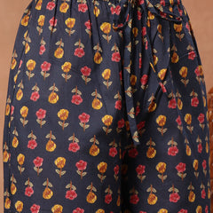 Cotton Calf Length Printed 3/4 Sleeves V-Neck Flared Kurta Suit Set