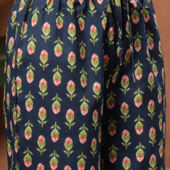 Cotton Calf Length Printed 3/4 Sleeves V-Neck Flared Kurta Suit Set