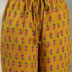 Cotton Calf Length Printed 3/4 Sleeves V-Neck Flared Kurta Suit Set