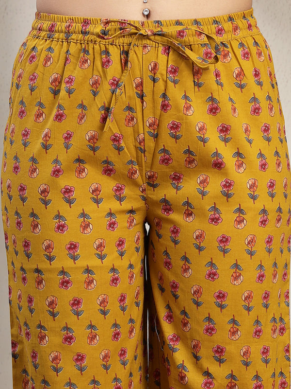 Cotton Calf Length Printed Sleeveless Round Neck Flared Kurta Suit Set