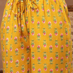 Cotton Calf Length Printed 3/4 Sleeves V-Neck Flared Kurta Suit Set