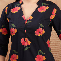 Gulmohar Jaipur Cotton Calf Length Printed 3/4 Sleeve V-Neck Straight Kurta