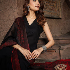 Gulmohar Jaipur Rayon Calf Length Solid Sleeveless V-Neck Straight Kurta Suit Set
