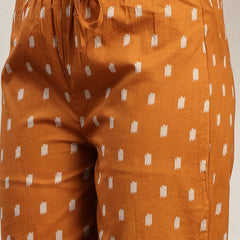 Cotton Calf Length Printed Sleeveless Round Neck Flared Kurta Suit Set