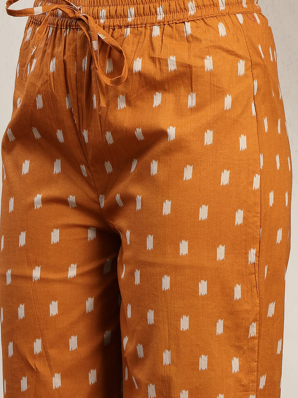 Cotton Calf Length Printed Sleeveless Round Neck Flared Kurta Suit Set