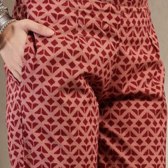 Gulmohar Jaipur Cotton Calf Length Printed 3/4 Sleeves Round Neck Straight Kurta Suit Set