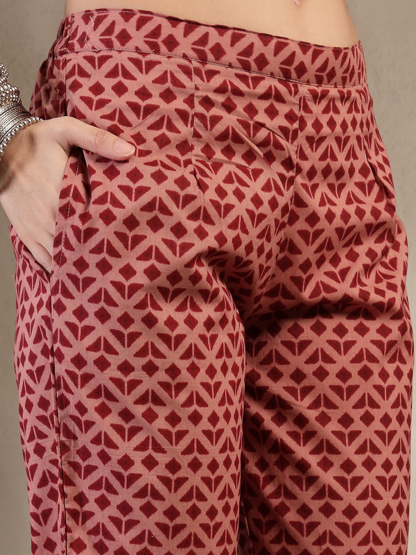 Gulmohar Jaipur Cotton Calf Length Printed 3/4 Sleeves Round Neck Straight Kurta Suit Set