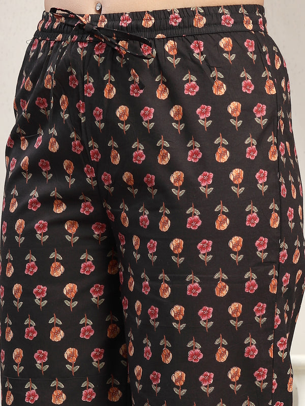 Cotton Calf Length Printed Sleeveless Round Neck Flared Kurta Suit Set