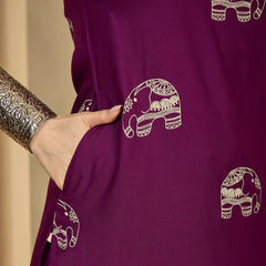 Gulmohar Jaipur Rayon Calf Length Printed Sleeveless V-Neck Straight Kurta Suit Set