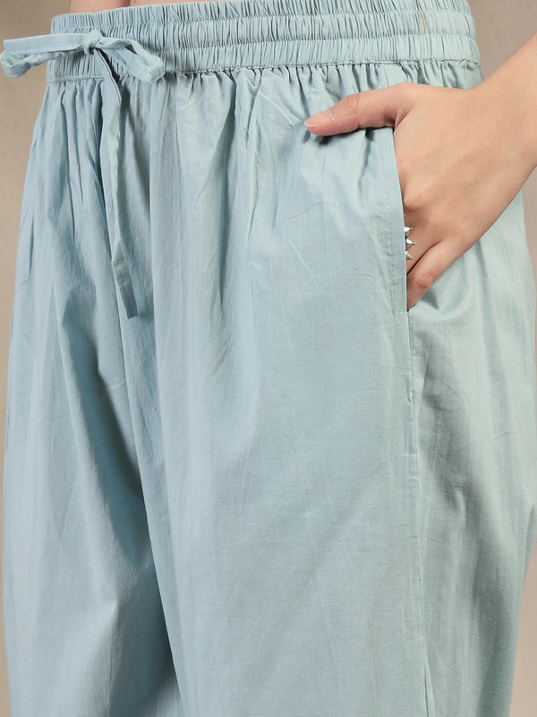 Gulmohar Jaipur Cotton Calf Length Printed 3/4 Sleeves V-Neck Straight Kurta Suit Set