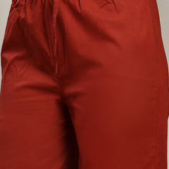 Cotton Calf Length Solid 3/4 Sleeve V-Neck Straight Kurta Suit Set