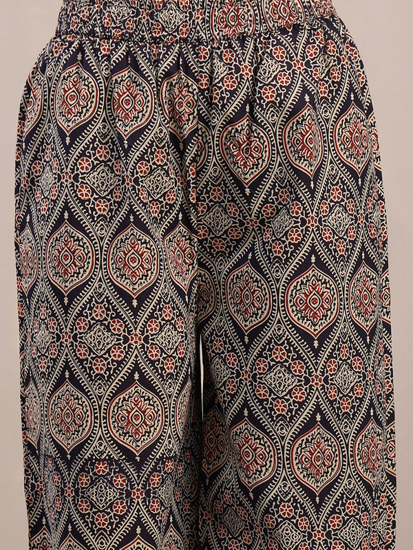 Gulmohar Jaipur Cotton Calf Length Printed 3/4 Sleeve V-Neck Anarkali Kurta Suit Set