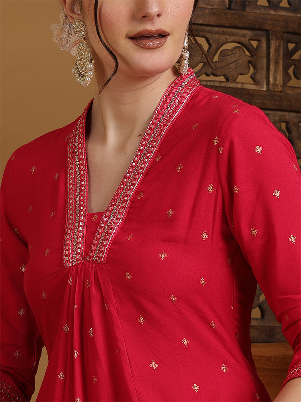 Rayon Calf Length Solid Semi-Flared V-Neck Kurta