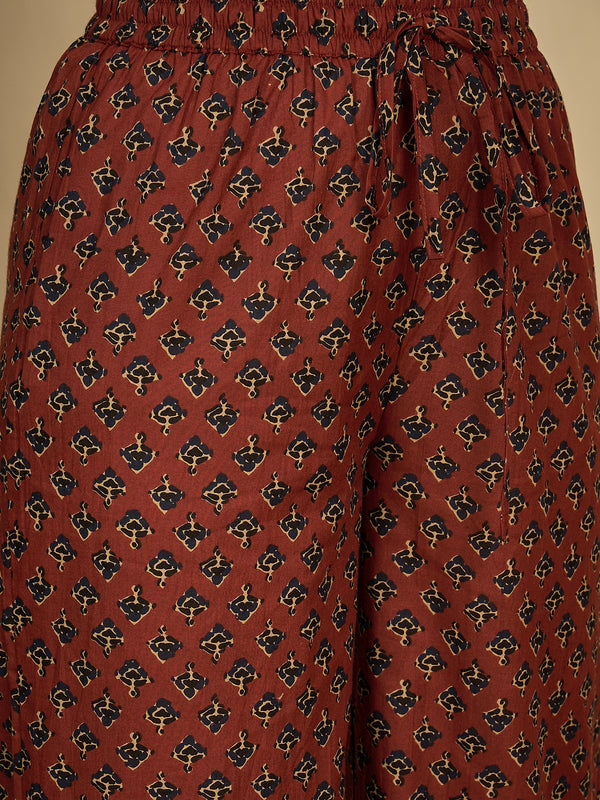 Gulmohar Jaipur Cotton Calf Length Printed Sleeveless Collard Straight Kurta Suit Set