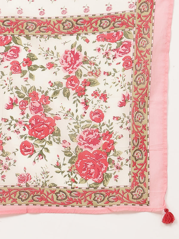 Malmal Calf Length Printed Full Sleeve Key Hole Neck Flared Kurta Suit Set