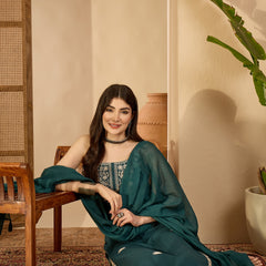 Gulmohar Jaipur Cotton Calf Length Solid Sleeveless V-Neck Straight Kurta Suit Set