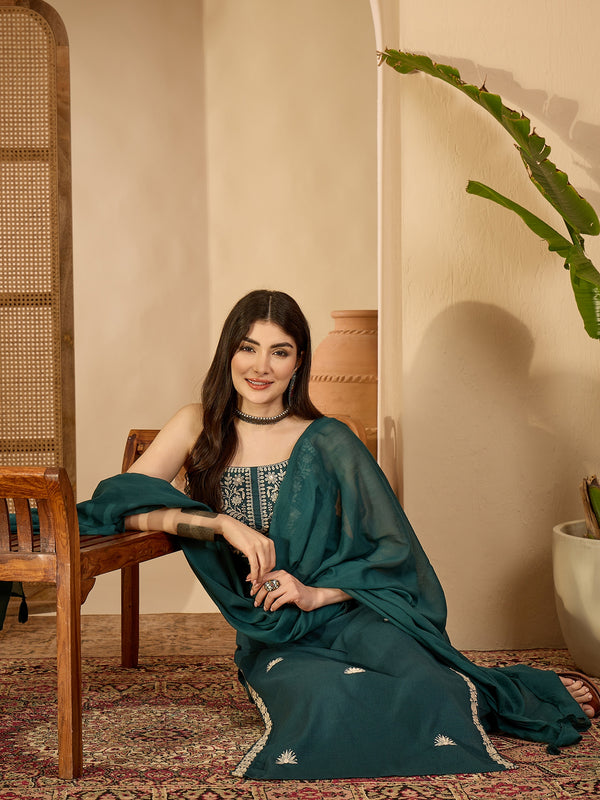 Gulmohar Jaipur Cotton Calf Length Solid Sleeveless V-Neck Straight Kurta Suit Set