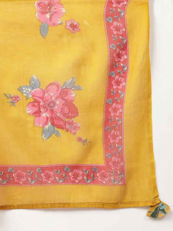 Cotton Calf Length Printed Full Sleeve V-Neck Flared Kurta Suit Set