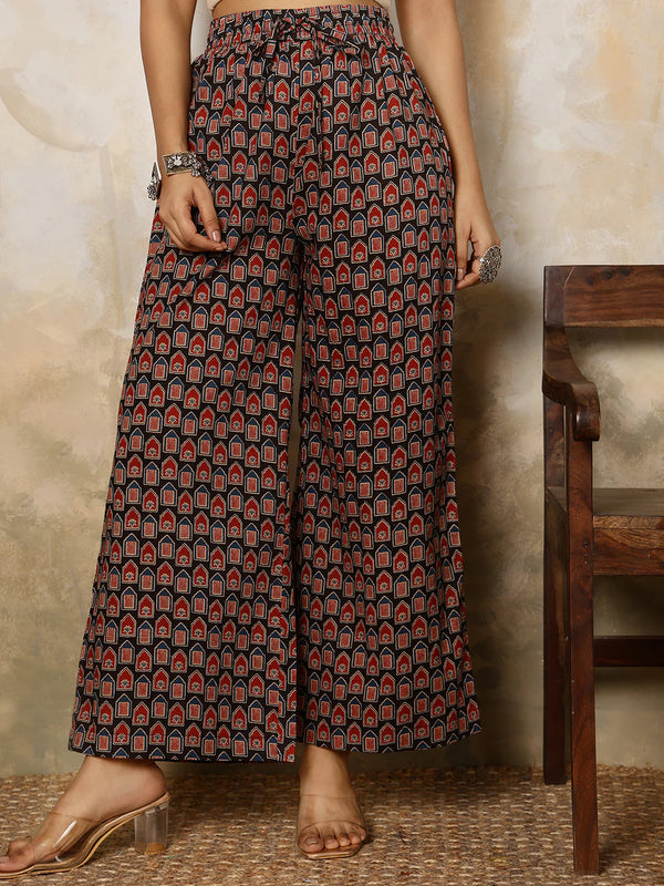 Cotton Calf Length Printed V-Neck Anarkali Kurta Suit Set