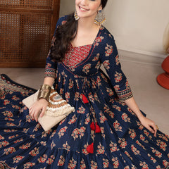 Gulmohar Jaipur Cotton Ankle Length Printed 3/4 Sleeves Sweetheart Neck Anarkali Kurta