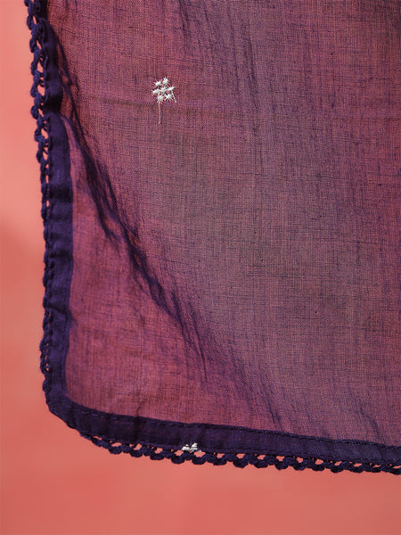 Purple Cotton Calf Length Solid 3/4 Sleeves V-Neck Anarkali Kurta Suit Set