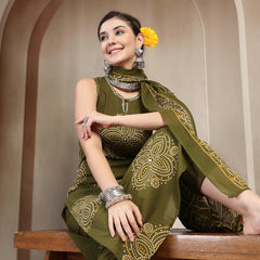 Gulmohar Jaipur Cotton Calf Length Printed Sleeveless Round Neck Straight Kurta Suit Set