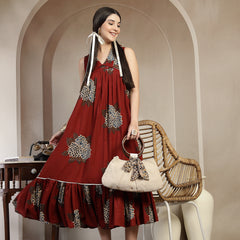 Gulmohar Jaipur Cotton Calf Length Printed Sleeveless Collard Neck Flared Kurta