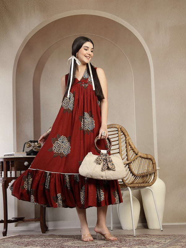 Gulmohar Jaipur Cotton Calf Length Printed Sleeveless Collard Neck Flared Kurta