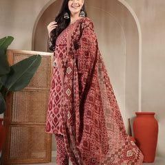 Gulmohar Jaipur Cotton Calf Length Printed 3/4 Sleeves Round Neck Straight Kurta Suit Set