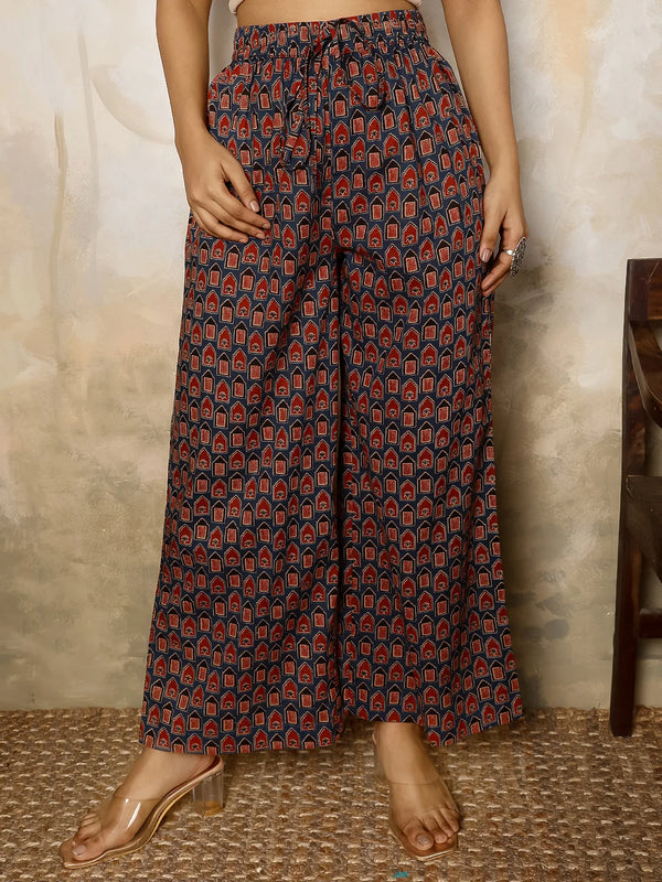 Cotton Calf Length Printed V-Neck Anarkali Kurta Suit Set