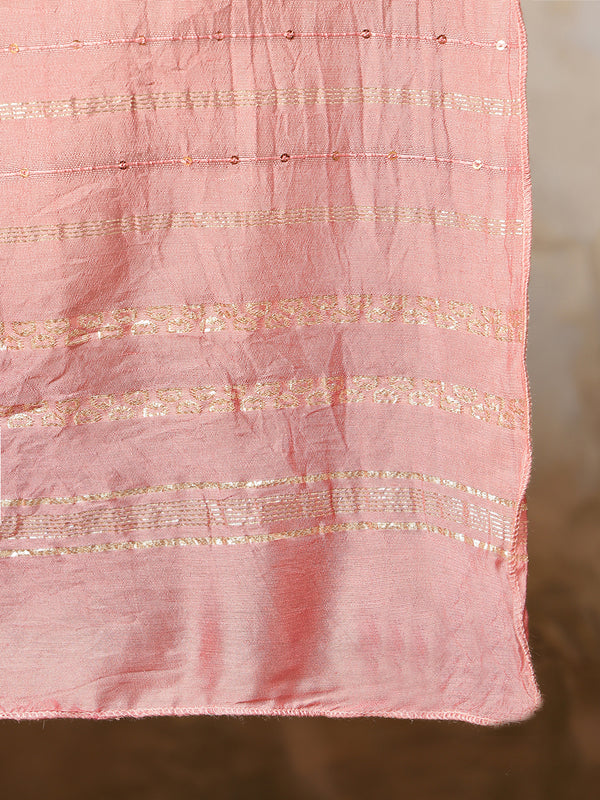 Pink Rayon Calf Length Printed V-Neck Flared Kurta Suit Set