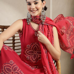 Gulmohar Jaipur Cotton Calf Length Printed Sleeveless Round Neck Straight Kurta Suit Set