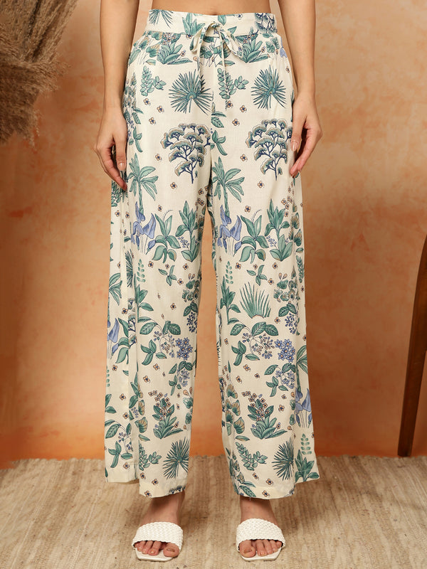 Light Blue Rayon Calf Length Printed Collared Straight Kurta Palazzo Set