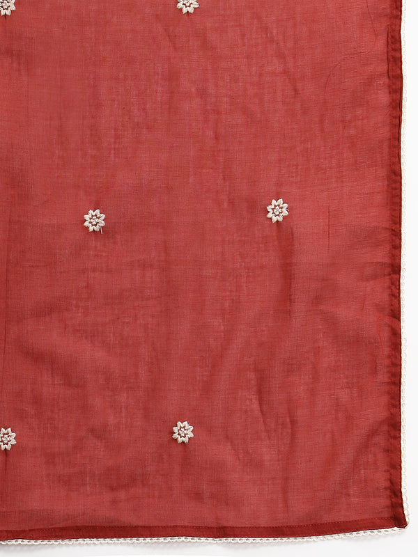 Cotton Calf Length Solid 3/4 Sleeve V-Neck Straight Kurta Suit Set