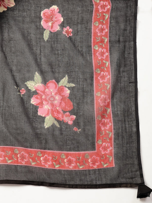 Cotton Calf Length Printed Full Sleeve V-Neck Flared Kurta Suit Set