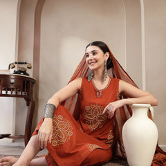 Gulmohar Jaipur Cotton Calf Length Printed Sleeveless Round Neck Straight Kurta Suit Set