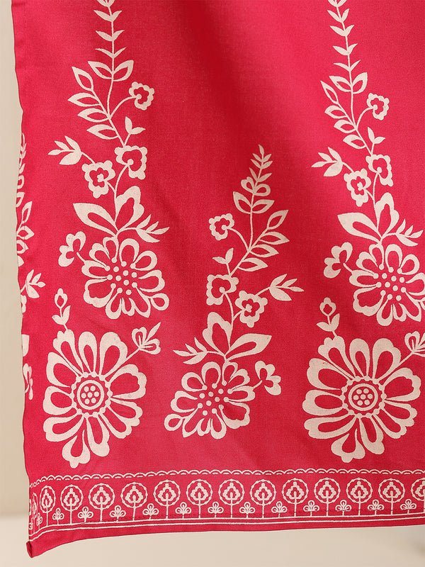 Coral Rayon Solid 3/4 Sleeves V-Neck Semi-Flared Kurta Suit Set