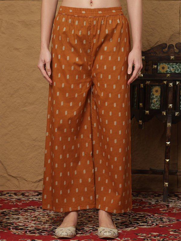 Black Pure Cotton Printed Hand-Work V-Neck Semi-Flared Kurta Suit Set