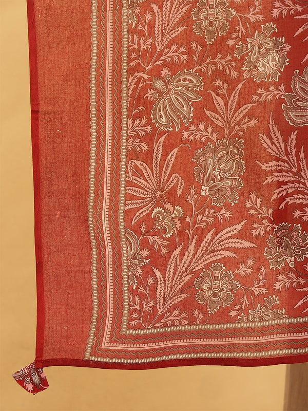 Calf Length Printed Straight 3/4 Sleeves Round Neck Kurta Bottom Dupatta Set