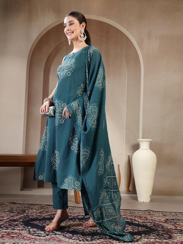 Gulmohar Jaipur Cotton Calf Length Printed Sleeveless Round Neck Straight Kurta Suit Set