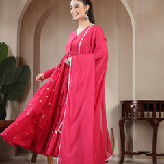 Gulmohar Jaipur Cotton Calf Length Solid Full Sleeves V-Neck Anarkali Kurta Suit Set