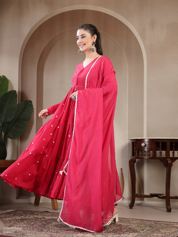 Gulmohar Jaipur Cotton Calf Length Solid Full Sleeves V-Neck Anarkali Kurta Suit Set