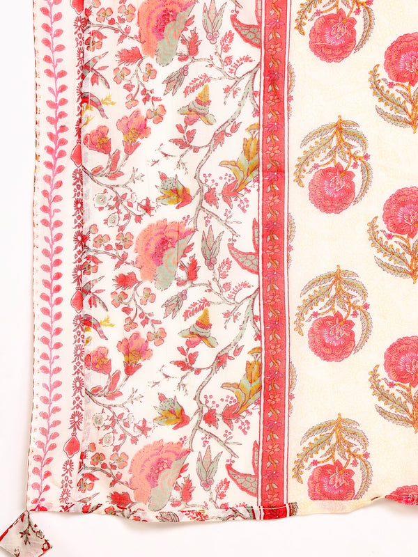 Pink Cotton Calf Length Printed V-Neck Anarkali Kurta Suit Set