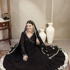 Gulmohar Jaipur Malmal Calf Length Solid Full Sleeves Anrakha Neck Anarkali Kurta Suit Set