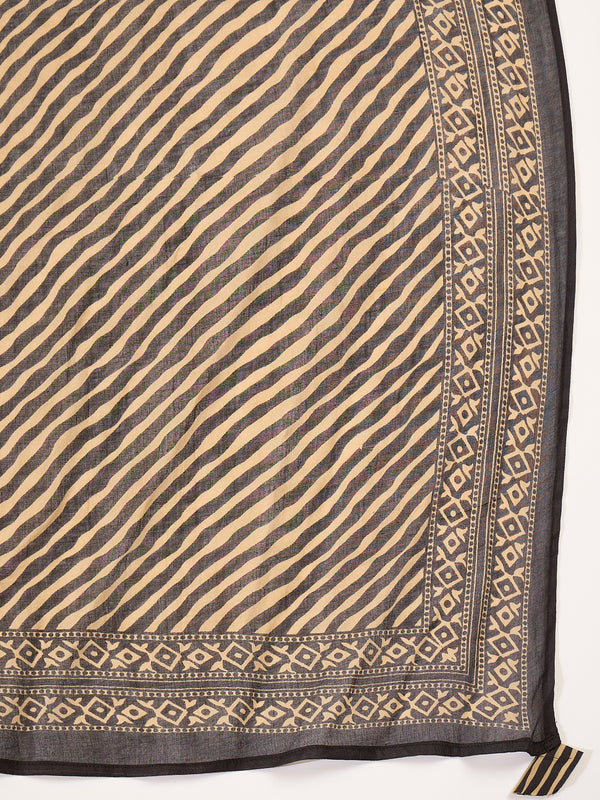 Gulmohar Jaipur Cotton Calf Length Printed 3/4 Sleeve Key Hole Neck Anarkali Kurta Suit Set