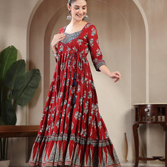 Gulmohar Jaipur Cotton Ankle Length Printed 3/4 Sleeves Sweetheart Neck Anarkali Kurta