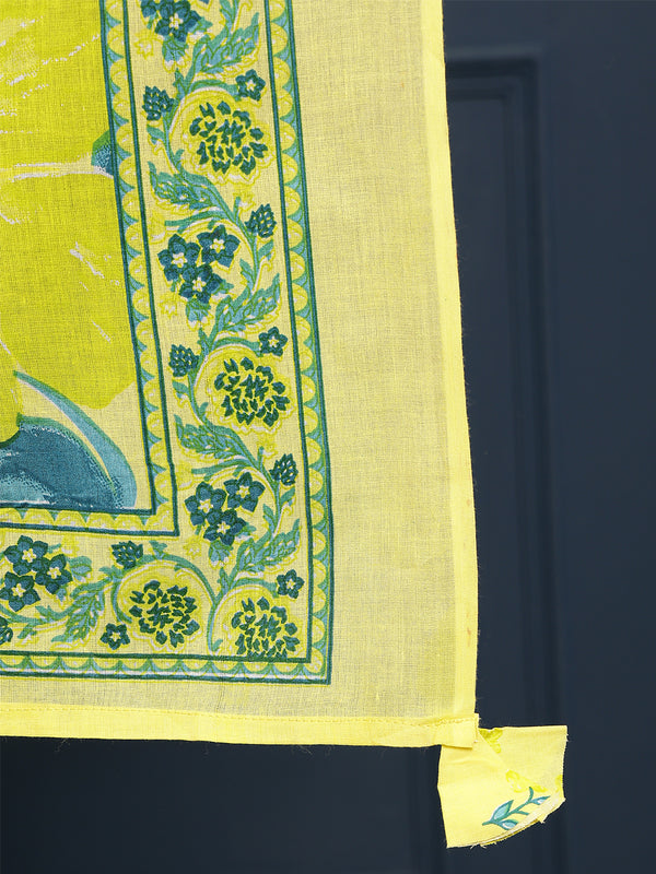 Lime Cotton Calf Length Printed V-Neck Flared Kurta Suit Set