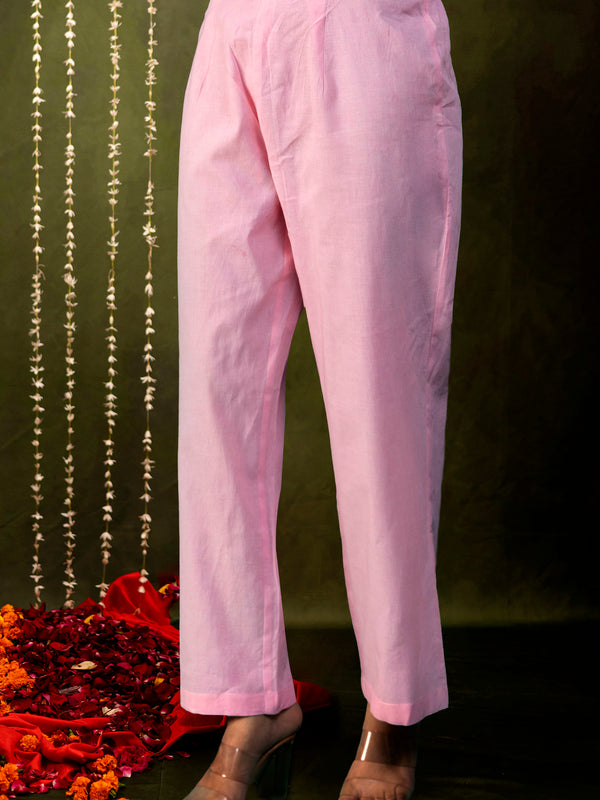 Navy Cotton Calf Length Printed Flared Angrakha Kurta Suit Set